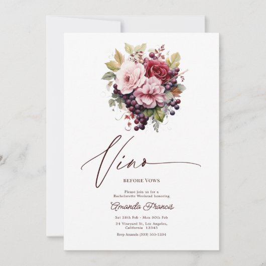 Vino Before Vows フラワーワインバチェラーウィークエンド 招待状 (正面)