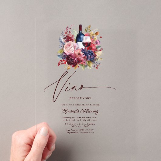 Vino Before Vows フラワーワインブライダルシャワー アクリル招待状 (インサイチュ (ポータブル))