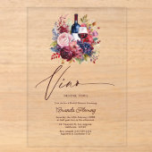 Vino Before Vows フラワーワインブライダルシャワー アクリル招待状 (正面)