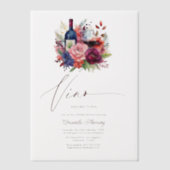Vino Before Vows フラワー ワイン ブライダルシャワー ベラム紙招待状 (正面)