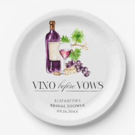 Vino Before Vows ブライダルシャワーのためのワインワーターカラー ペーパープレート