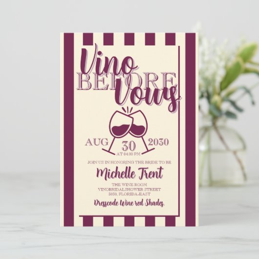 Vino Before Vows Bachelorette Party Wine Theme 招待状 (スタンド正面)