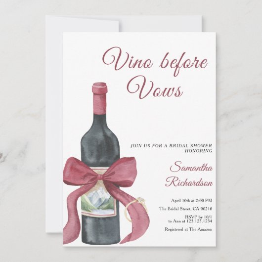 Vino before Vows Bridal Shower 招待状 (正面)
