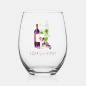 Vino Before Vows Bridal Shower Custom Favor ステムなしワイングラス (裏面)