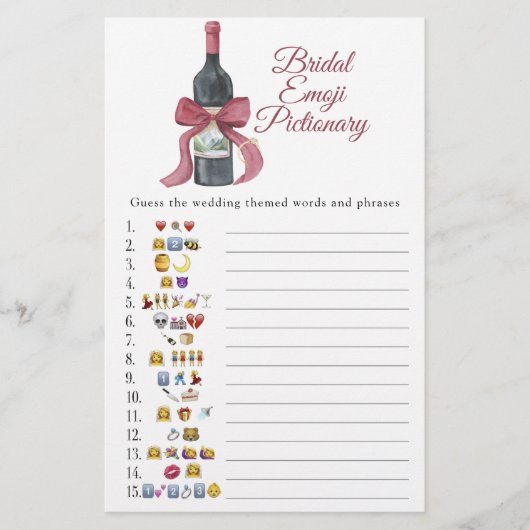 Vino before Vows Bridal shower emoji Pictionary (正面)