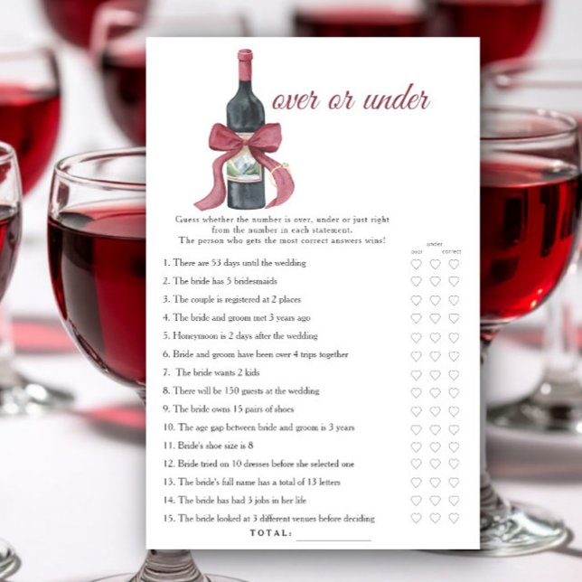 Vino before Vows Bridal shower Over or under game (クリエイターアップロード済み)