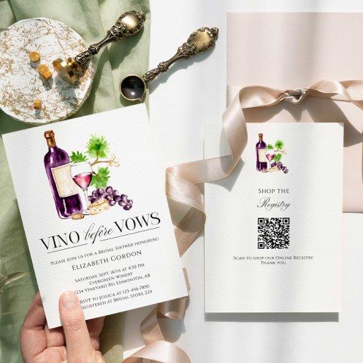 Vino Before Vows Bridal Shower QR Code Registry 招待状