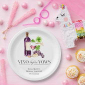 Vino Before Vows Bridal Shower Wine Watercolor ペーパープレート (パーティー)