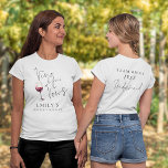 Vino Before Vows Bridesmaid Name on Back Henパーティー Tシャツ<br><div class="desc">Vinoの前にBrigdesmaidの名前をバックHenパーティー。前面のVowsの前のVinoと背面のBridesmaidはセットスクリプエレガントトに含まれている – このコレクションでは他の役割も利用できる。簡単にパーソナライズできる文字の残りの部分。</div>