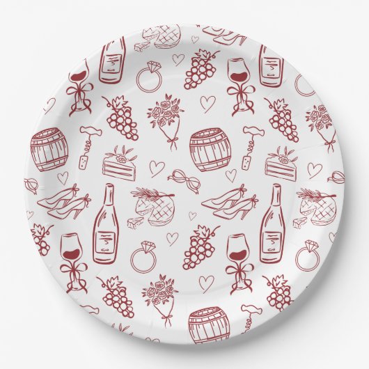 Vino Before Vows Burgundy Bridal Shower ペーパープレート (正面)
