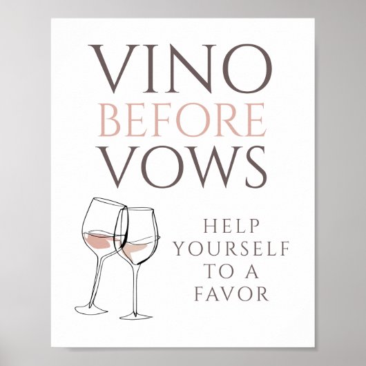 Vino Before Vows Doodle Favor Sign Bridal Shower ポスター (正面)