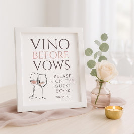 Vino Before Vows Doodle Guest Book Bridal Shower ポスター