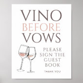 Vino Before Vows Doodle Guest Book Bridal Shower ポスター (正面)