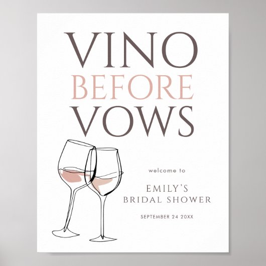Vino Before Vows Doodle Wine Welcome Bridal Shower ポスター (正面)