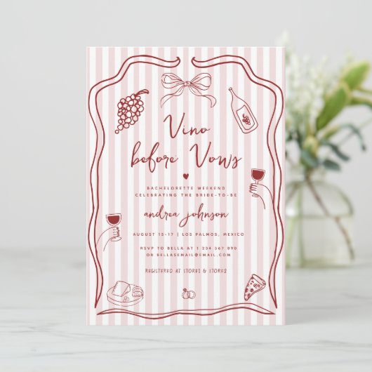 Vino Before Vows Hand Drawn Bachelorette Weekend 招待状 (スタンド正面)