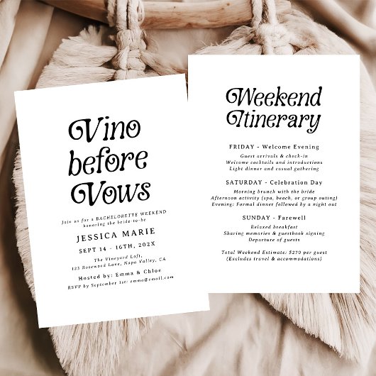 Vino Before Vows | Minimal Retro Bachelorette  招待状