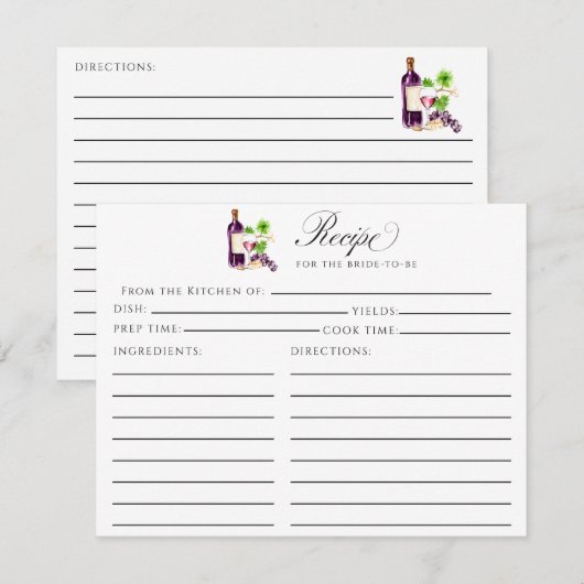 Vino Before Vows Recipe Card Bridal Shower Insert エンクロージャーカード (正面/裏面)