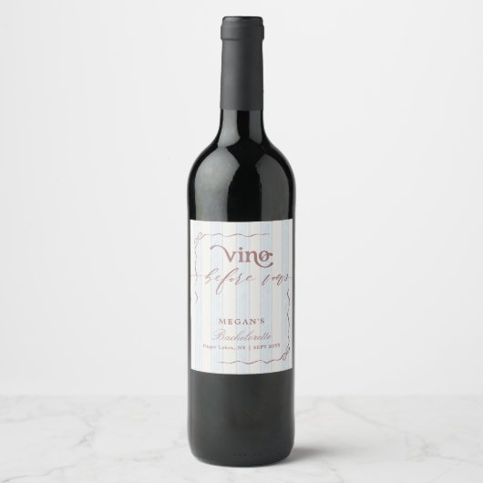 Vino before Vows Script Bachelorette Party ワインラベル (正面)