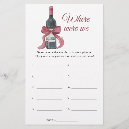 Vino Bridal shower Where were we game (正面)