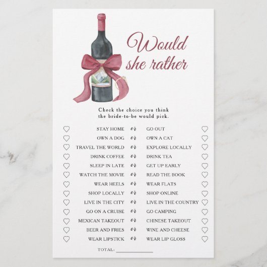 Vino Bridal shower Would she rather game (正面)