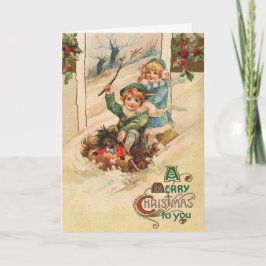 Vintagメリークリスマス、Children on Sleigh シーズンカード