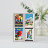 Vintage旅行ポスターズコラージュ ポストカード (スタンド正面)