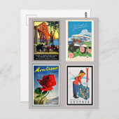 Vintage旅行ポスターズコラージュ ポストカード (正面/裏面)
