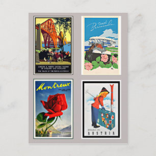 Vintage旅行ポスターズコラージュ ポストカード