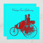 ViNTAGE車を集める，赤い青いターカーゼ 招待状 (正面/裏面)
