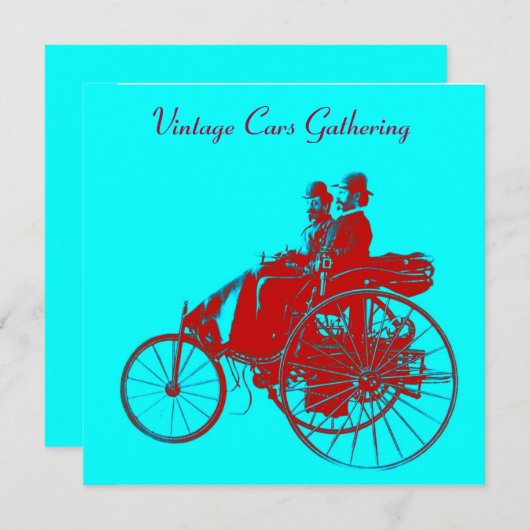 ViNTAGE車を集める,赤い青いターカーゼ 招待状 (正面/裏面)