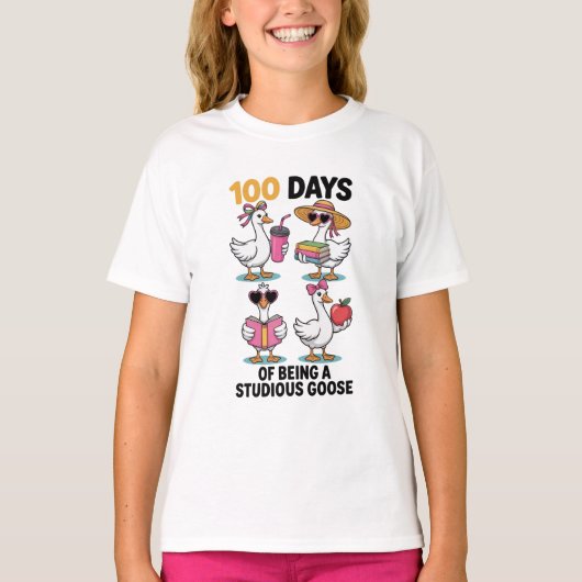 Vintage 100 Days Of School Silly Goose Tシャツ (正面)