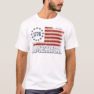 Vintage 1776 America Distressed Flag Tシャツ