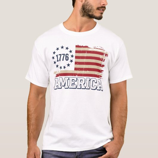Vintage 1776 America Distressed Flag Tシャツ (正面)