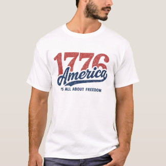 Vintage 1776 America Freedom Typography Tシャツ
