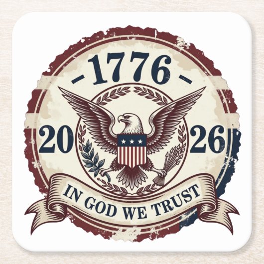 Vintage 1776 Eagle Badge Patriotic スクエアペーパーコースター (正面)