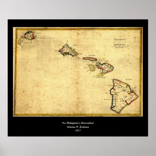 Vintage 1837 Hawaii Map -  Hawaiian Islands ポスター (正面)