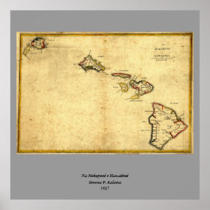 Vintage 1837 Hawaii Map -  Hawaiian Islands ポスター