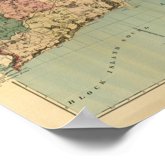 Vintage 1880 Rhode Island Map ポスター (角)