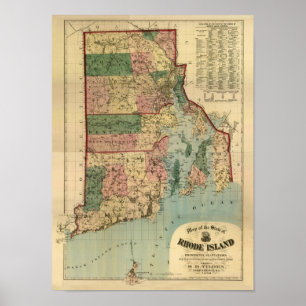 Vintage 1880 Rhode Island Map ポスター
