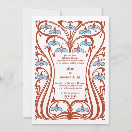 Vintage 1904 Art Nouveau Flowers Foliage Frame 招待状 (正面)