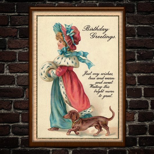 Vintage 1904 Birthday Girl & Dog Poster ポスター