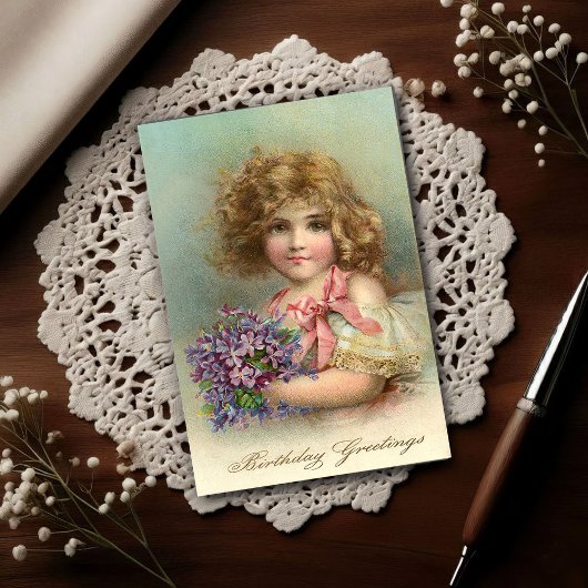 Vintage 1904 Blonde Girl Violets Birthday ポストカード