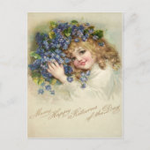 Vintage 1904 Girl Violets Birthday ポストカード (正面)