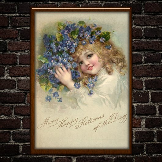 Vintage 1904 Girl Violets Birthday Poster Art ポスター