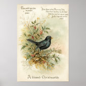 Vintage 1908 Blackbird Christmas Holiday Art ポスター (正面)