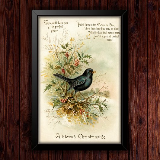 Vintage 1908 Blackbird Christmas Holiday Art ポスター