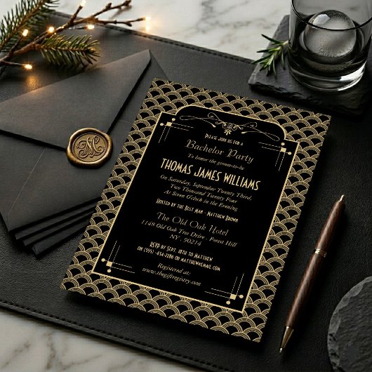 Vintage 1920's Art Deco Gatsby Bachelor Party 招待状