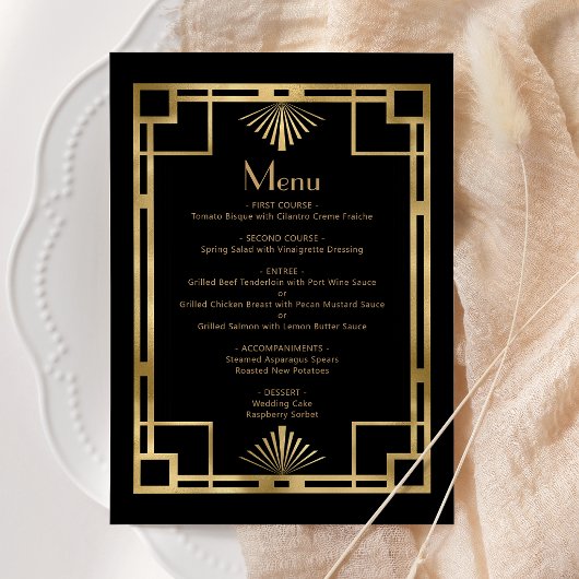 Vintage 1920s Black Gold Deco Frame Wedding メニュー