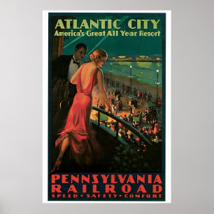 Vintage 1930s Atlantic City Travel ad ポスター