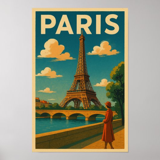Vintage 1930s Paris Travel Poster Eiffel Tower ポスター (正面)